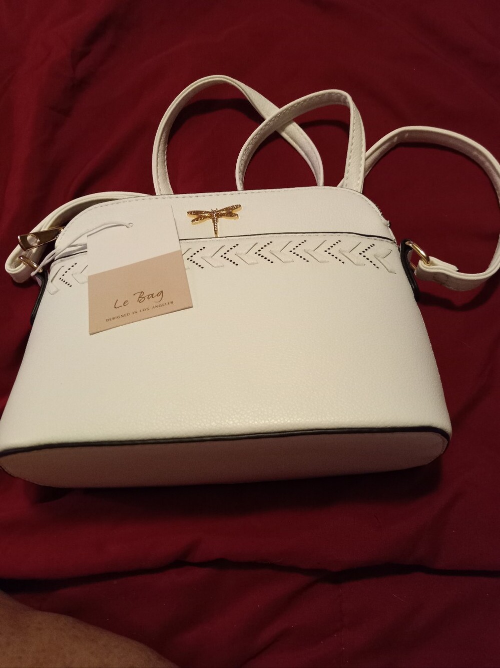 White Crossbody with Gold Dragonfly Accent
